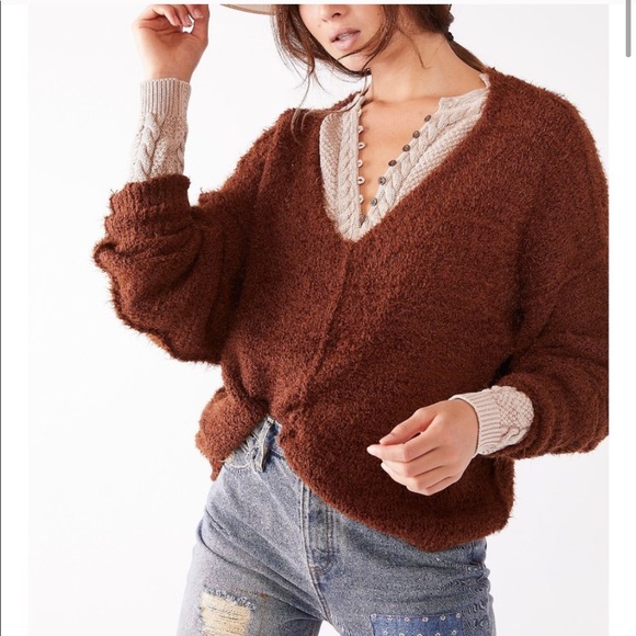 Free people icing vneck pullover mocha java - Picture 2 of 8